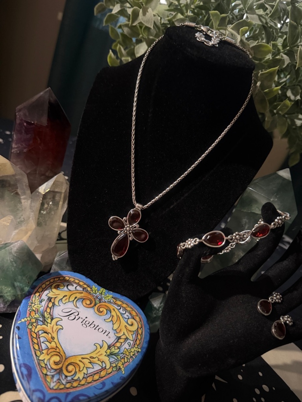 🌹 RARE BRIGHTON VINTAGE 🌹 Red Crystal Necklace & Matching Set! 🆕